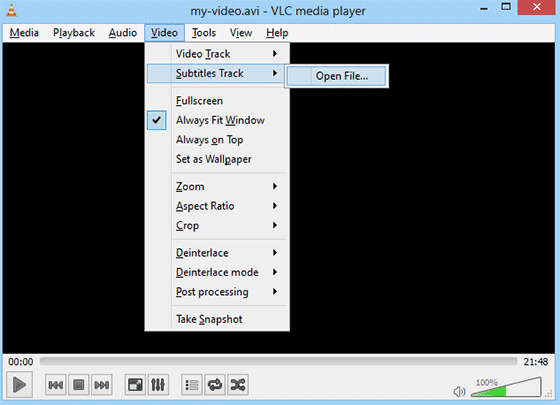 Opening subtitles file in VLC media player