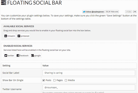 Floating social bar plugins