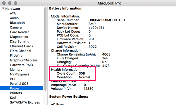 battery cycle count in macbook pro